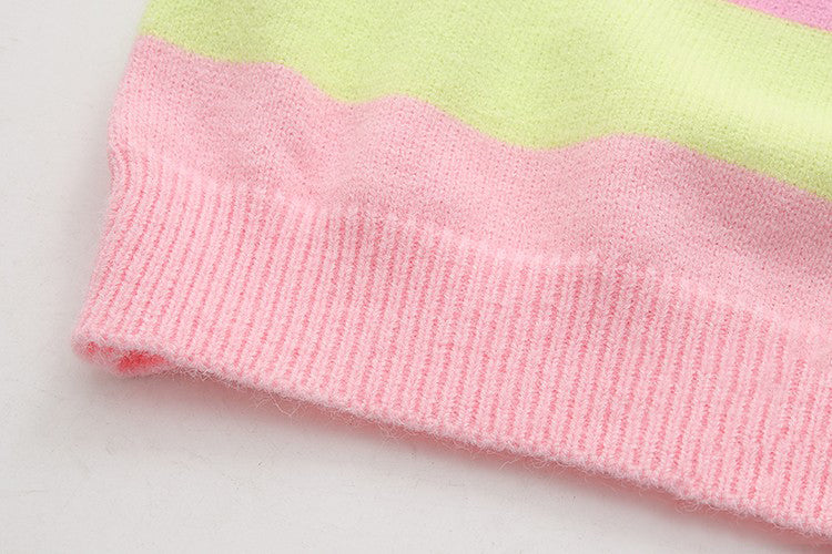 Rainbow Striped Naval Collar Long Sleeve Knit Sweater