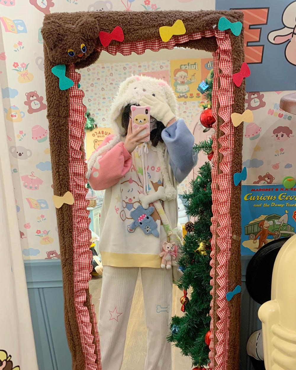 Star Bone Embroidery Inner Fleece Corduroy Pants for Autumn and Winter