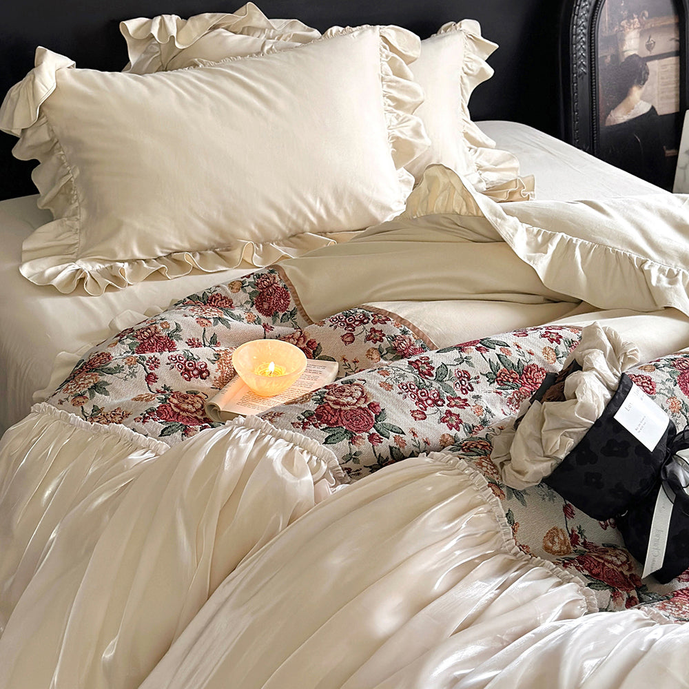 Princess Romantic Floral Cotton Ruffled Duvet Cover