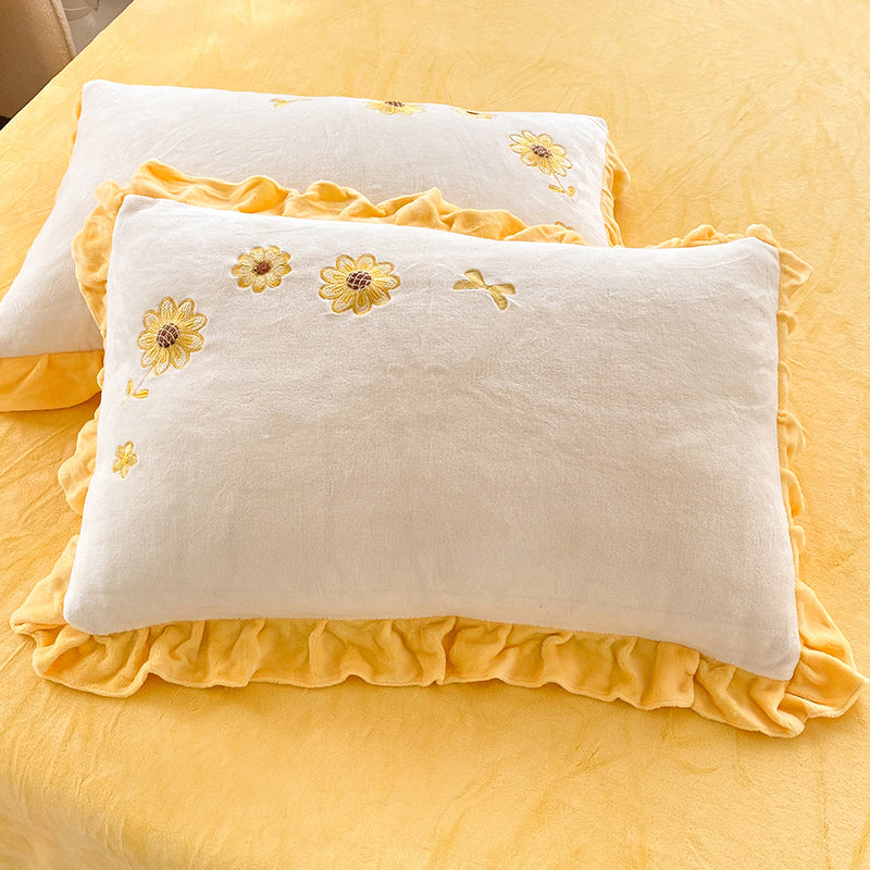 Sunflower Pattern Coral Fleece Duvet Cover