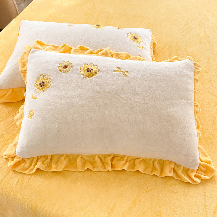 Sunflower Pattern Coral Fleece Duvet Cover