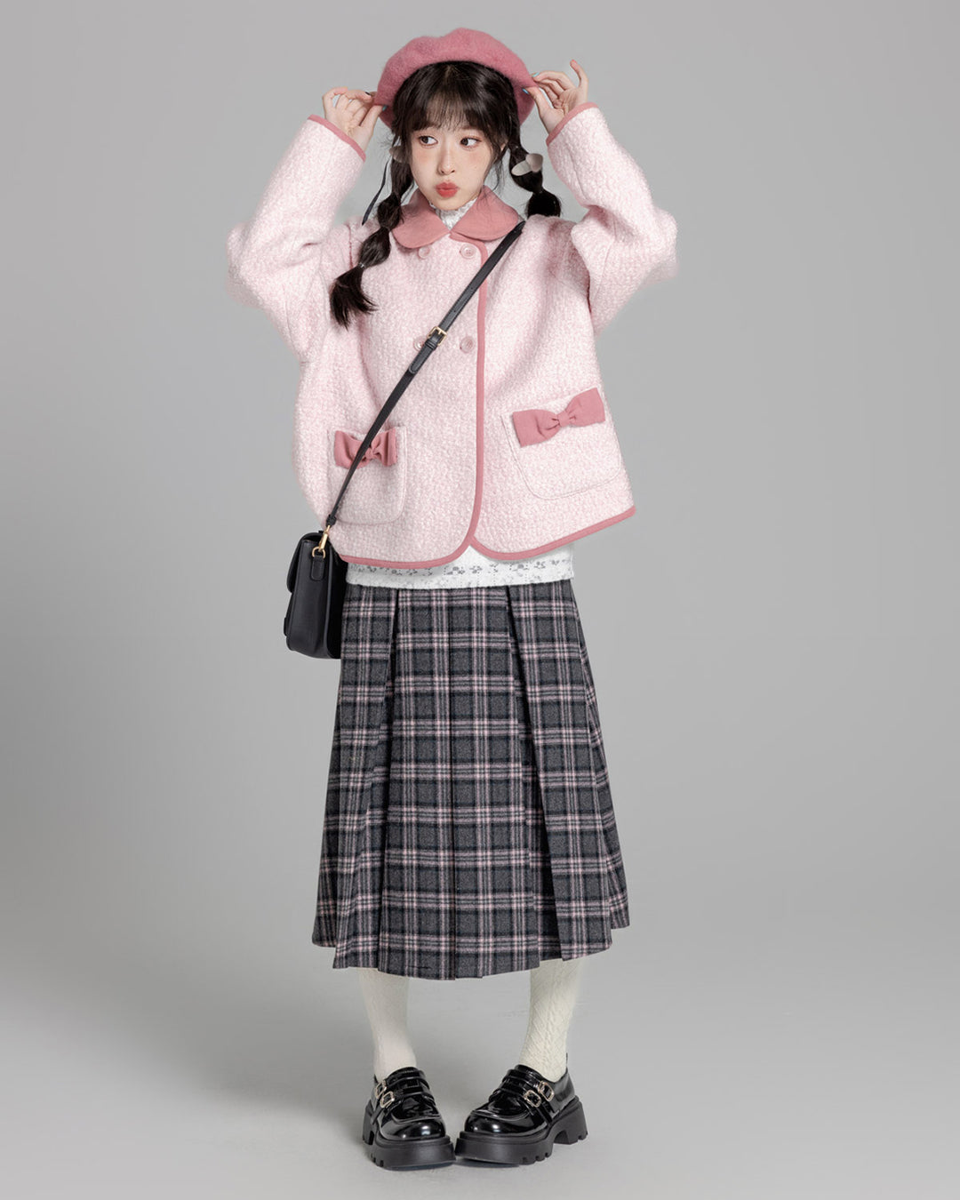 Pink Short Loose Wool Coat for Fall and Winter