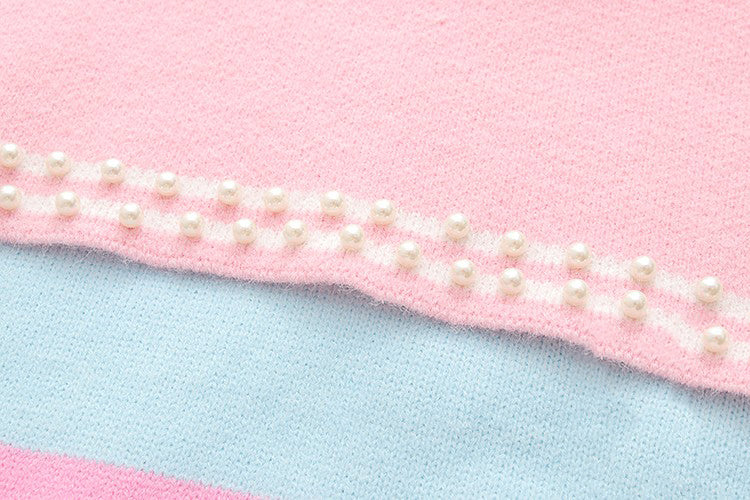 Rainbow Striped Naval Collar Long Sleeve Knit Sweater