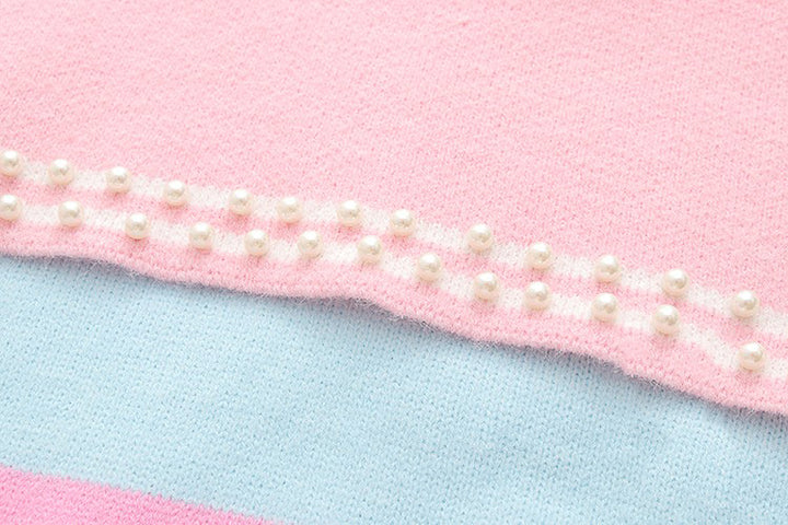 Rainbow Striped Naval Collar Long Sleeve Knit Sweater