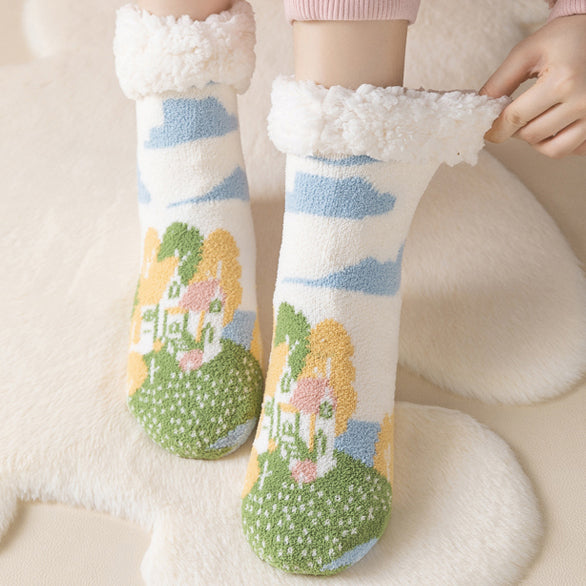 Oil Painting Pattern Wool Plush Winter Thick Socks