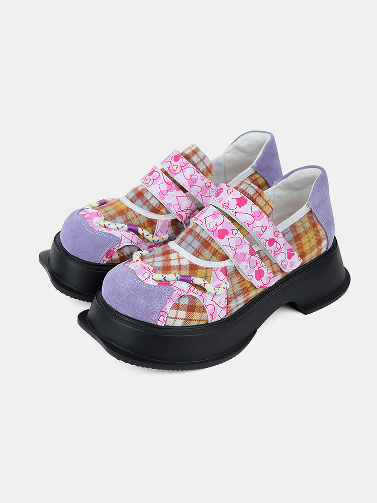 Vintage Heart Checkered Pattern Flats