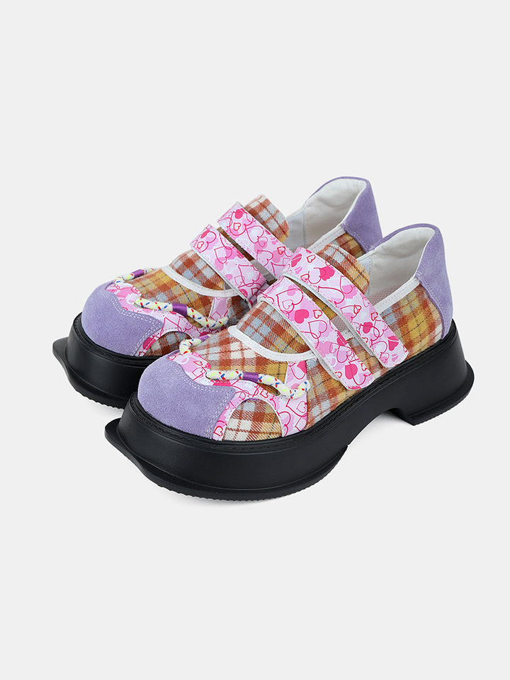 Vintage Heart Checkered Pattern Flats
