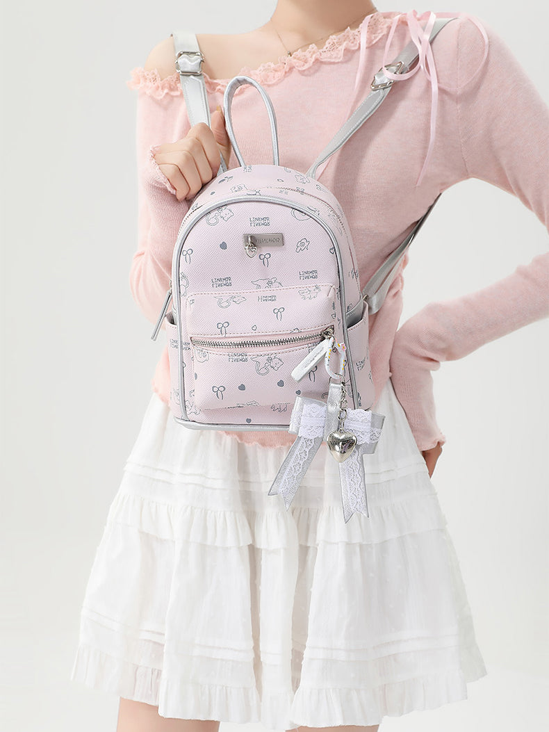 Pink Cute Cat Print Backpack