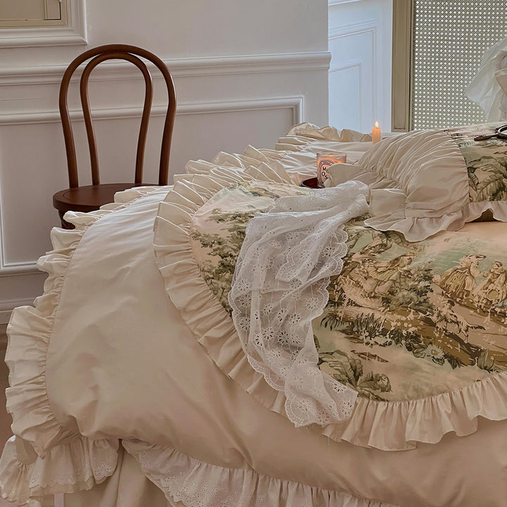 Romantic French Vintage Art Cotton Lace Duvet Cover