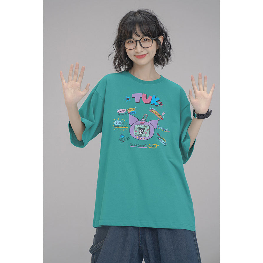 Japanese-style Summer Cartoon Printed Short-sleeved Round-neck T-shirt