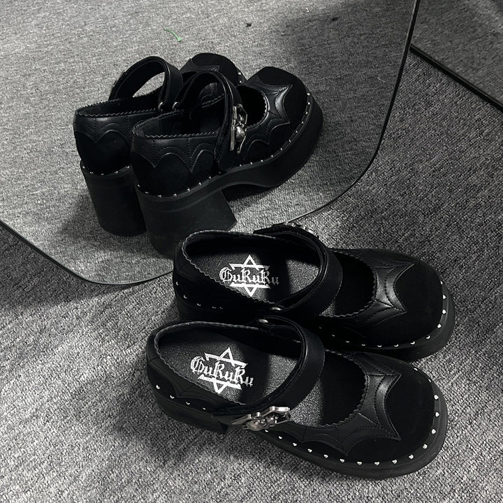 Spider-themed Gothic Black Mary Jane Shoes