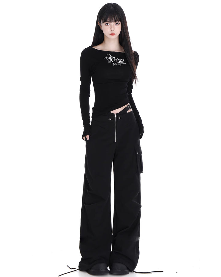 Korean spring Chic one-shoulder long-sleeve t-shirt for women
