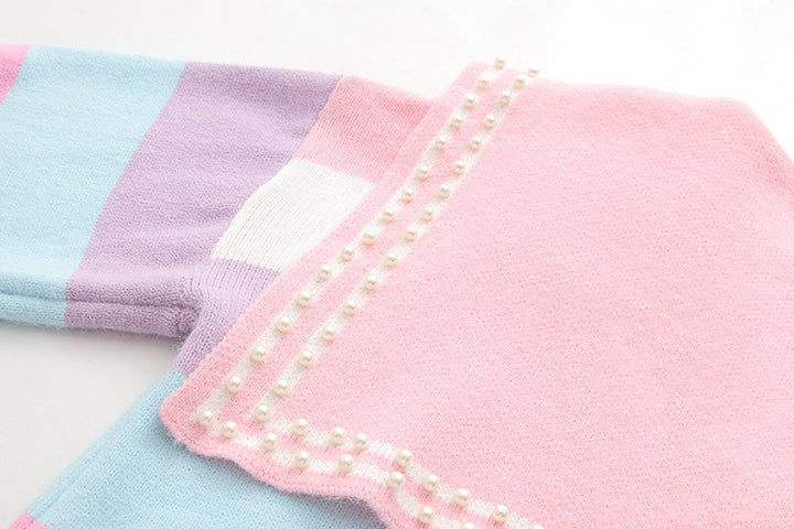 Rainbow Striped Naval Collar Long Sleeve Knit Sweater