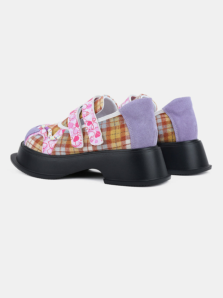 Vintage Heart Checkered Pattern Flats