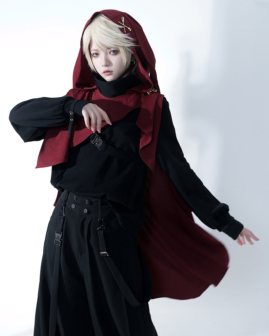 Stylish Burgundy Hooded Cape with Embellishments