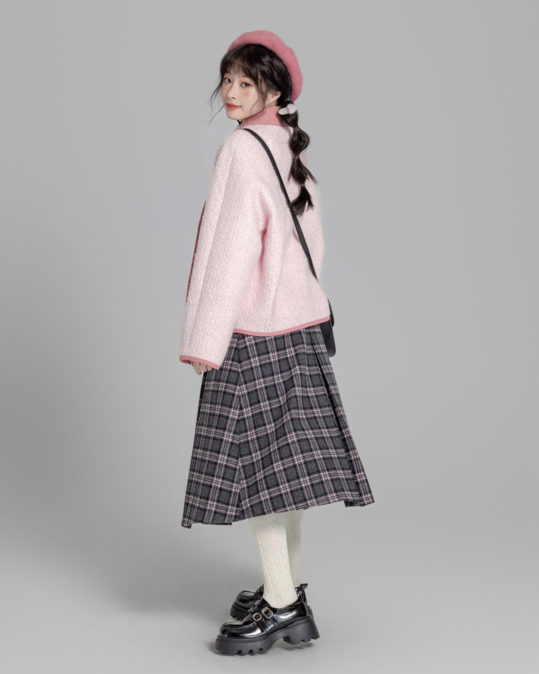 Pink Short Loose Wool Coat for Fall and Winter