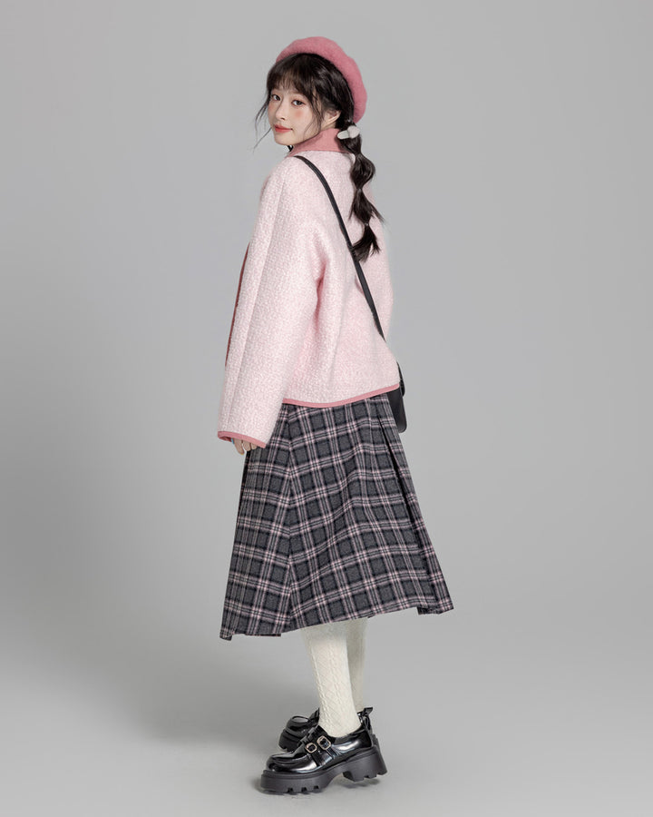 Pink Short Loose Wool Coat for Fall and Winter