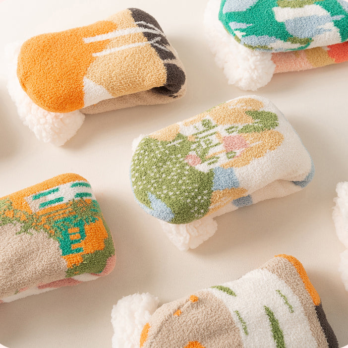 Oil Painting Pattern Wool Plush Winter Thick Socks