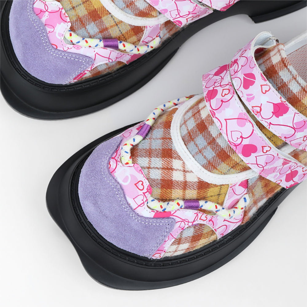 Vintage Heart Checkered Pattern Flats