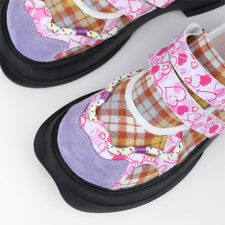 Vintage Heart Checkered Pattern Flats