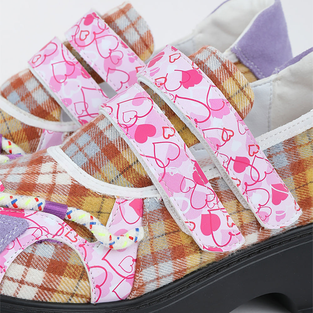 Vintage Heart Checkered Pattern Flats