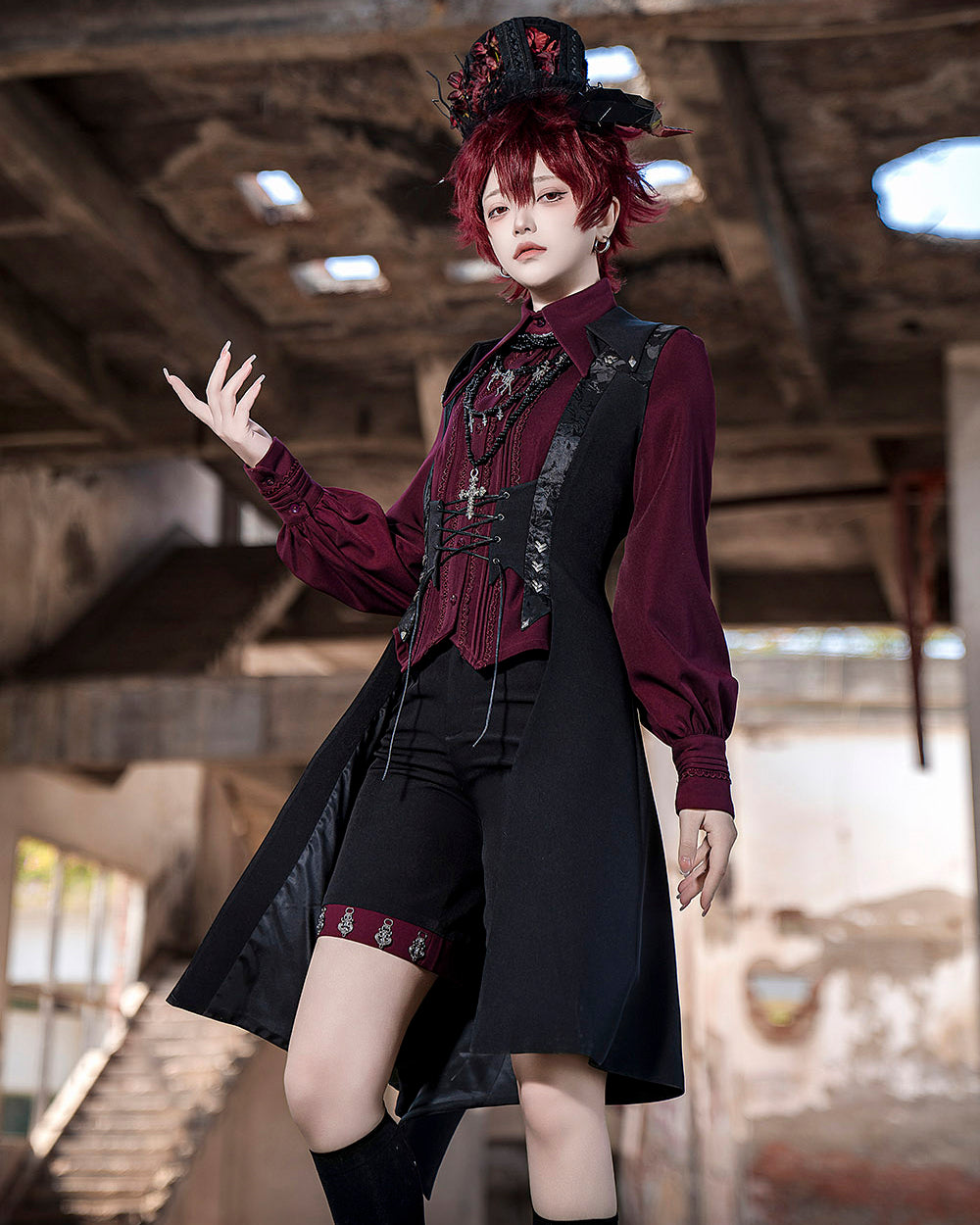 Vintage Dark Lolita Medieval Slim Long Vest