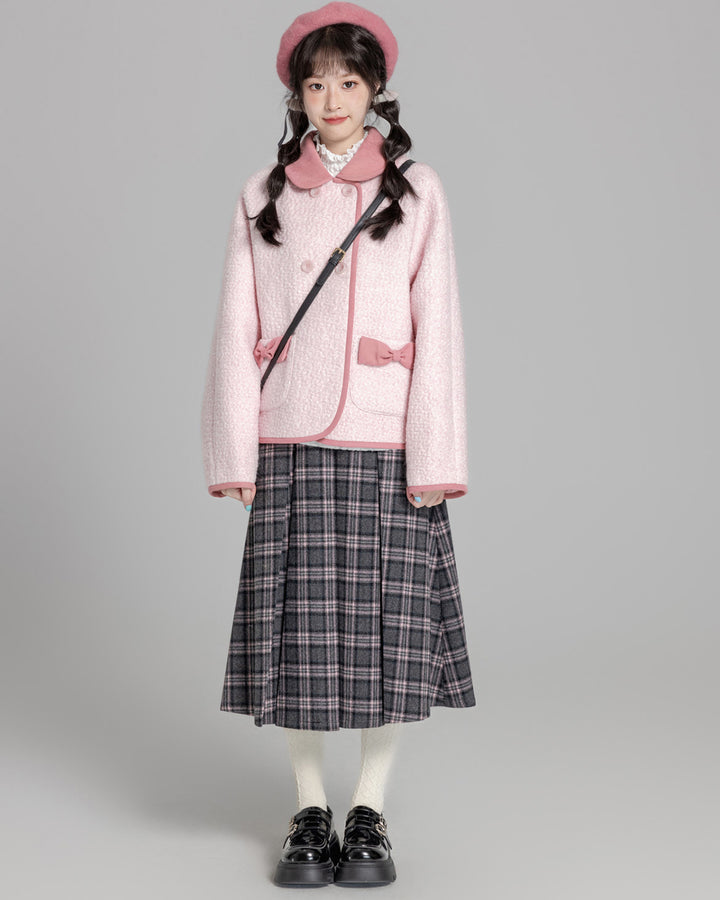 Pink Short Loose Wool Coat for Fall and Winter