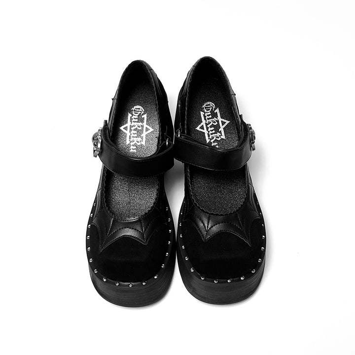 Spider-themed Gothic Black Mary Jane Shoes