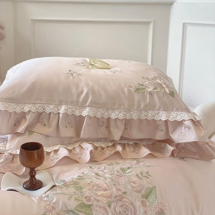 Rose Embroidery Lace Cotton Bedding Set