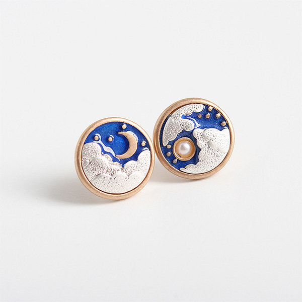 Sun and Moon Enamel Earrings