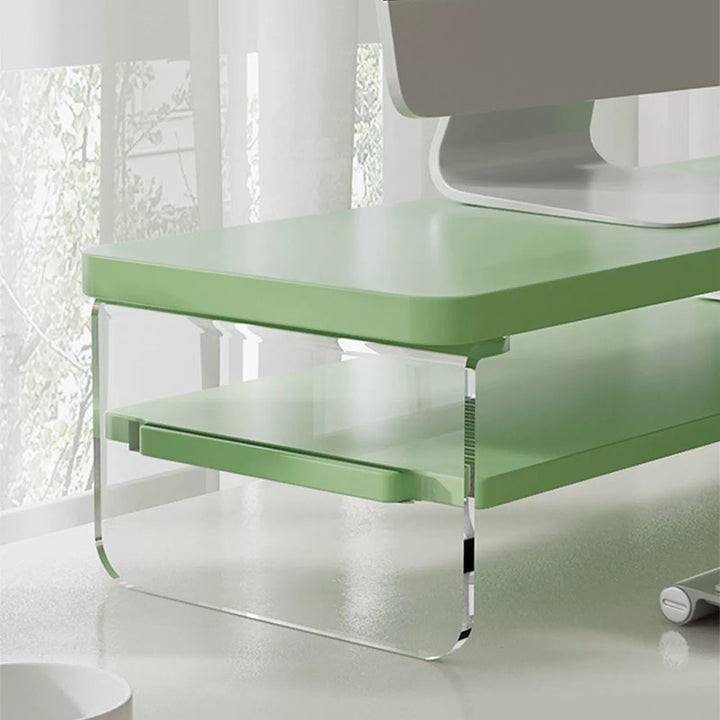 Sleek Dual-Layer Monitor Stand-white-green-black