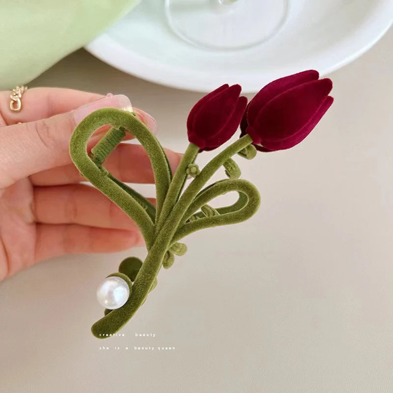 Red Rose Hair Claw Clip