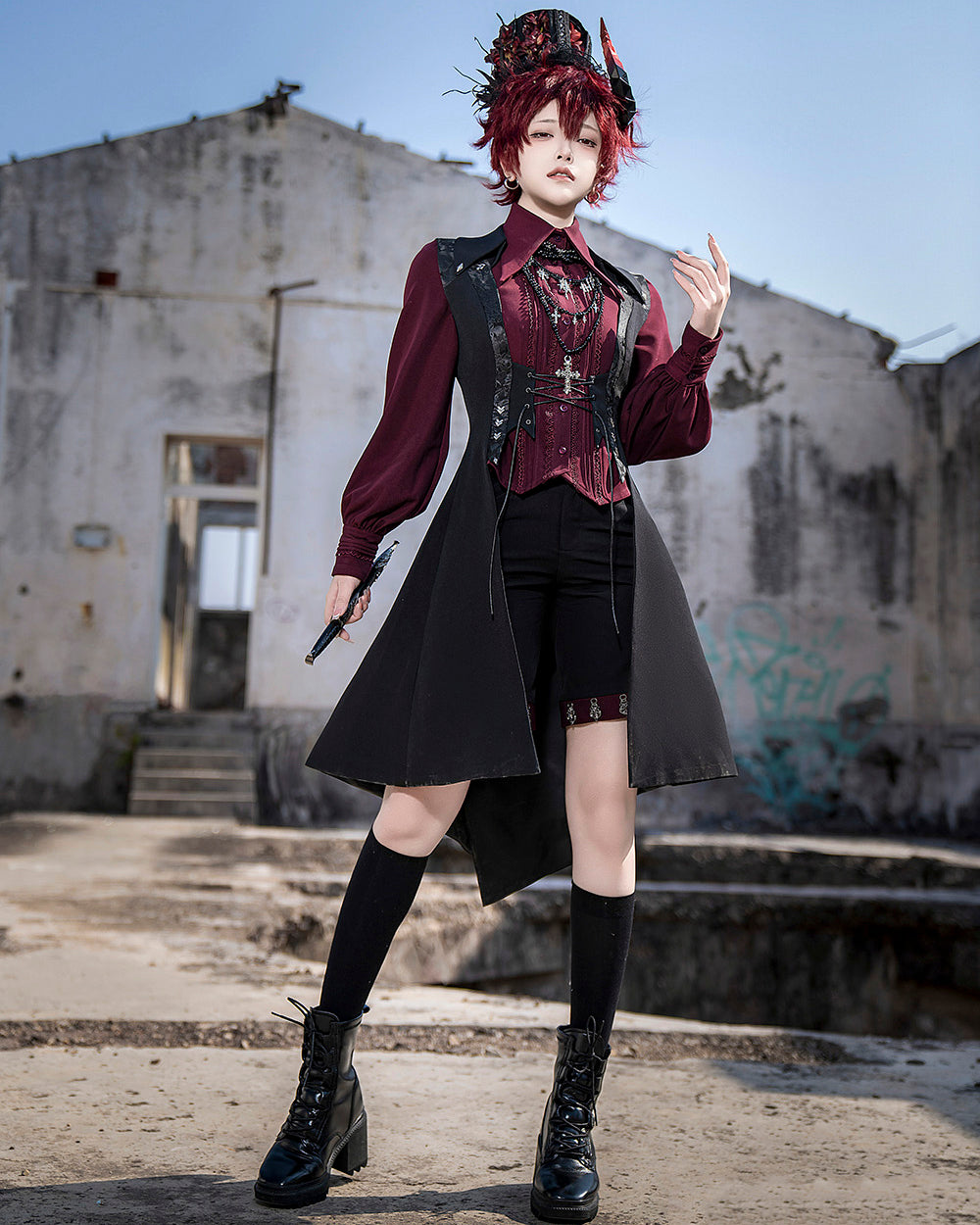 Vintage Dark Lolita Medieval Slim Long Vest