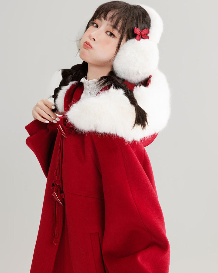 Red Wool Coat with Lantern Sleeves