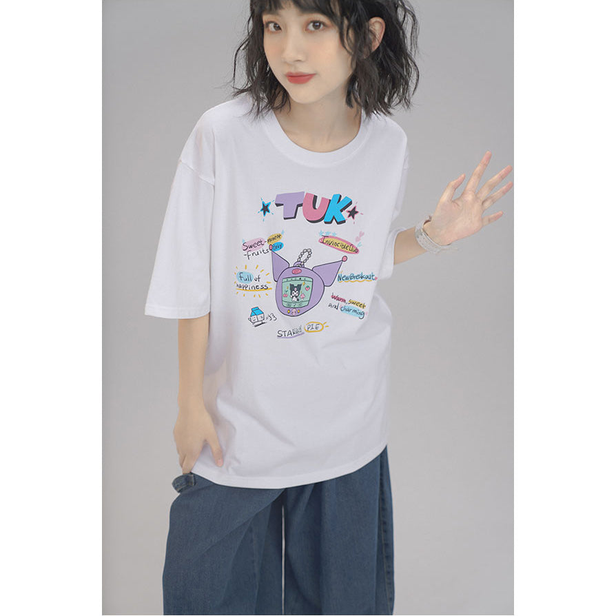 Japanese-style Summer Cartoon Printed Short-sleeved Round-neck T-shirt