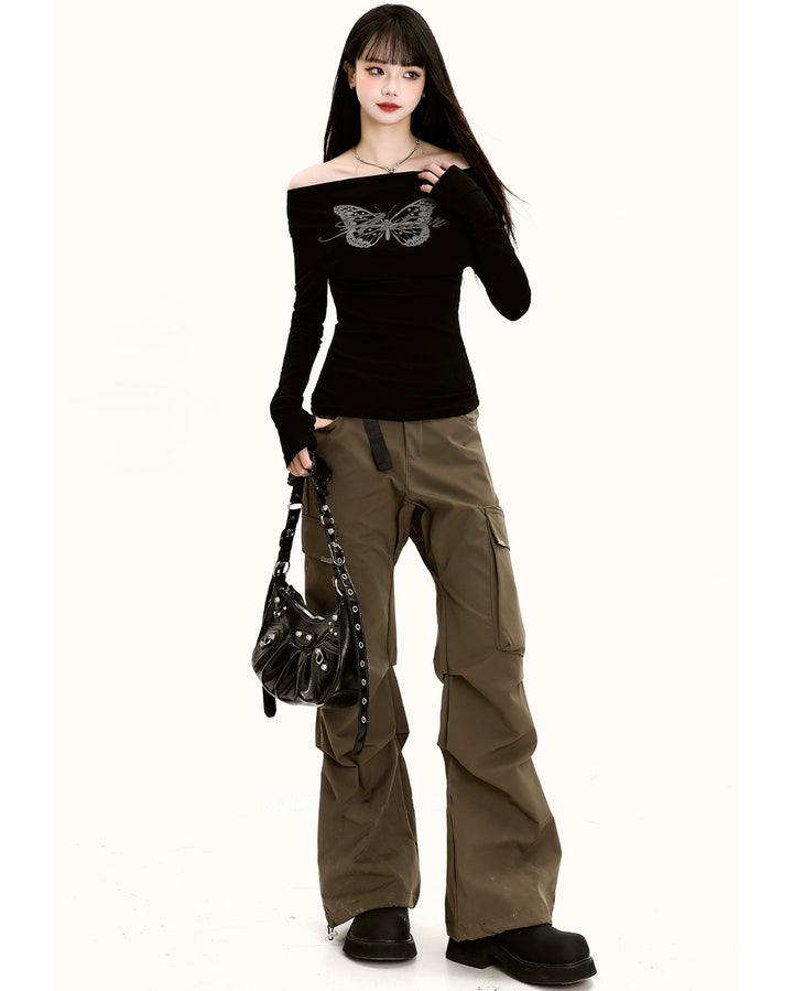 Chic Spring Off-shoulder Long-sleeve Base Top