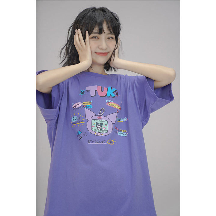 Japanese-style Summer Cartoon Printed Short-sleeved Round-neck T-shirt