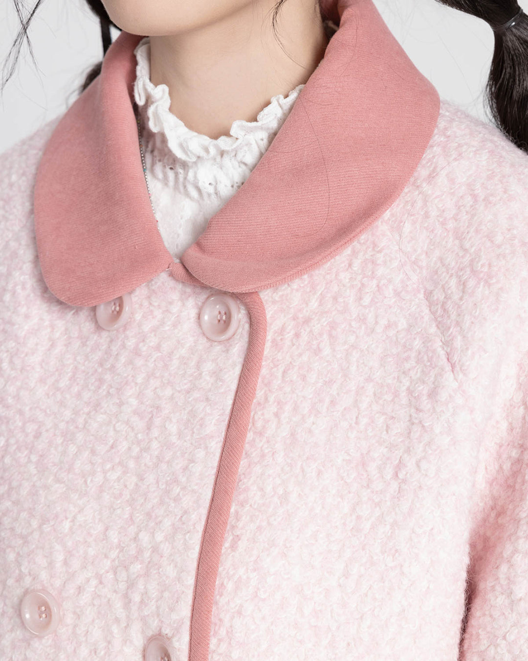 Pink Short Loose Wool Coat for Fall and Winter