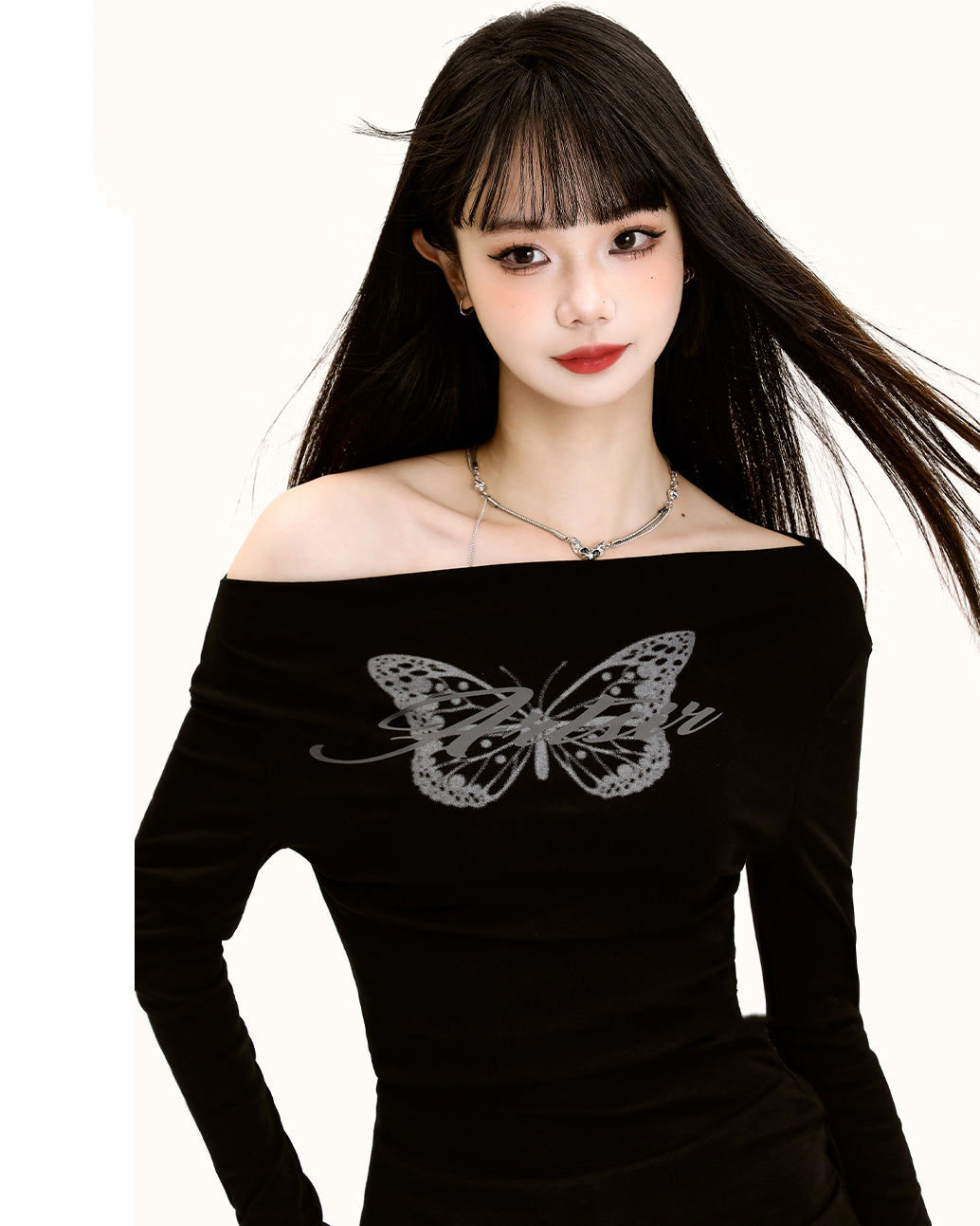 Chic Spring Off-shoulder Long-sleeve Base Top