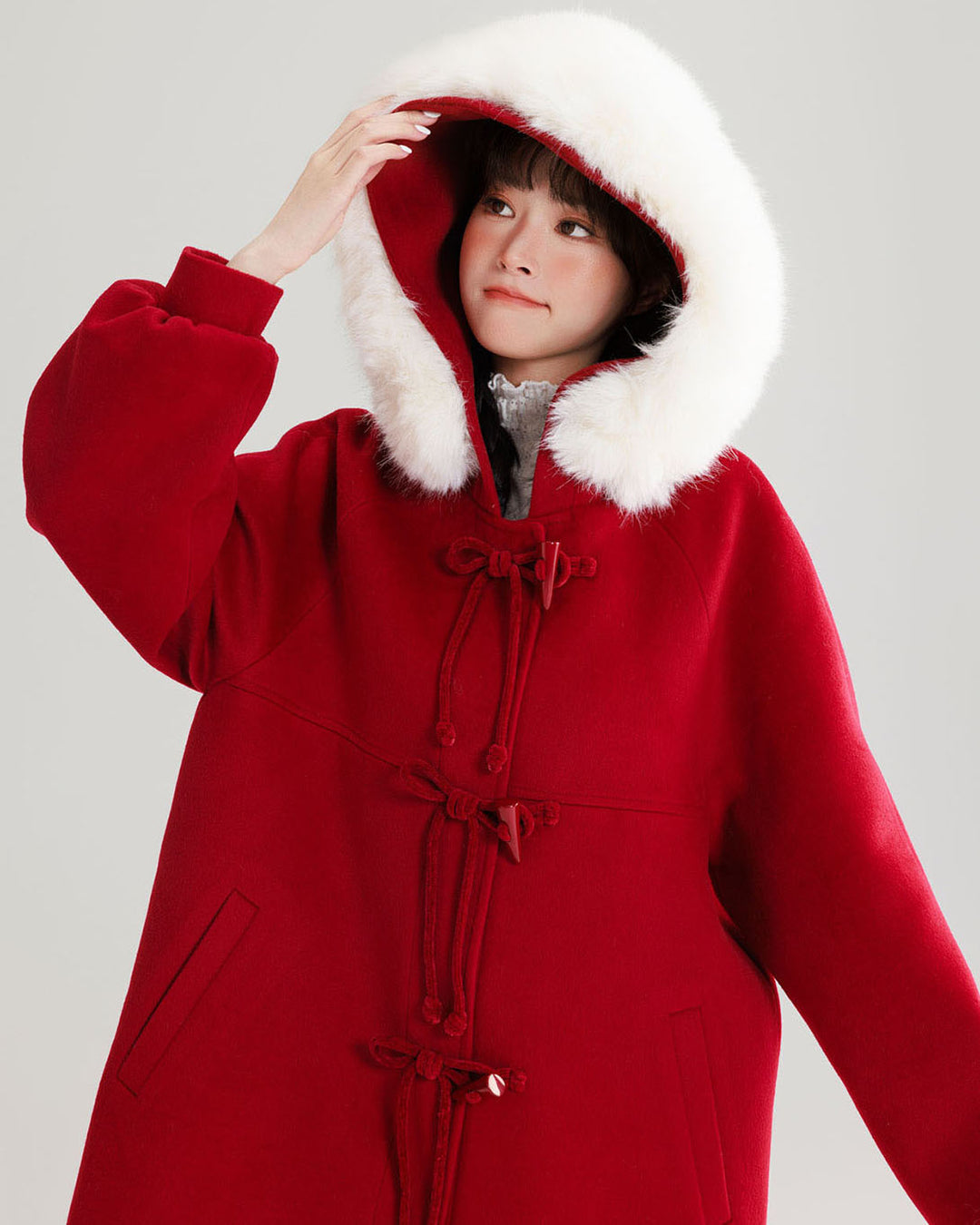 Red Wool Coat with Lantern Sleeves