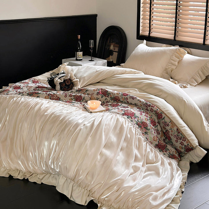 Princess Romantic Floral Cotton Ruffled Duvet Cover