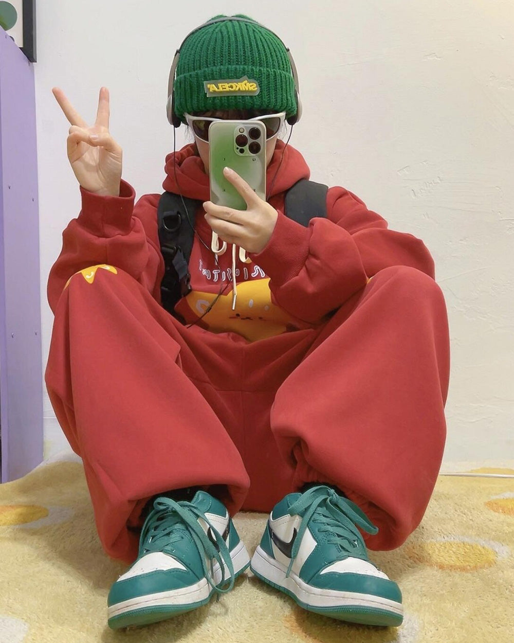 Red Winter Thickened Fleece Harem Pants