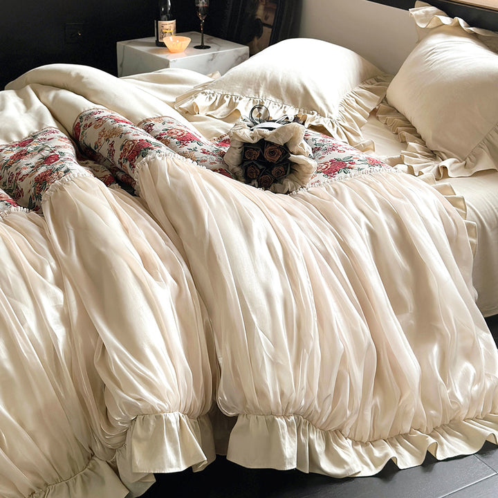 Princess Romantic Floral Cotton Ruffled Duvet Cover