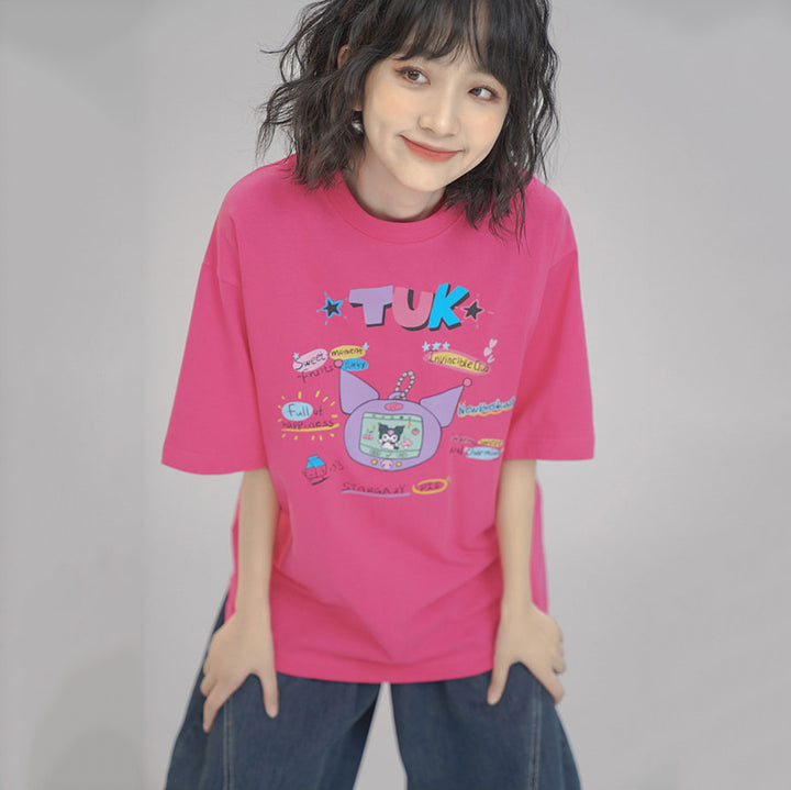 Japanese-style Summer Cartoon Printed Short-sleeved Round-neck T-shirt