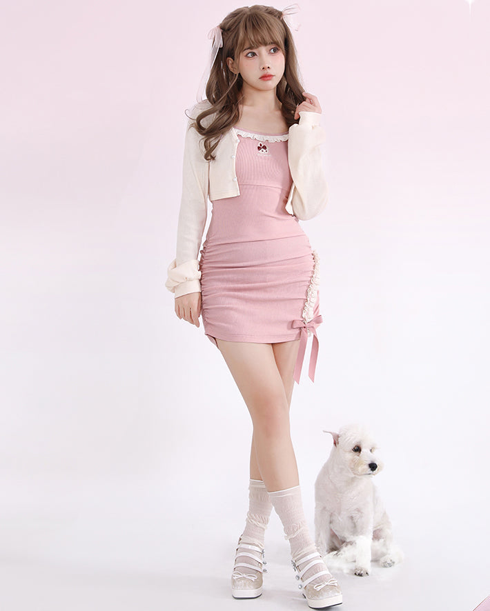 Rabbit Embroidery Waist Slimming Lace Strap Dress