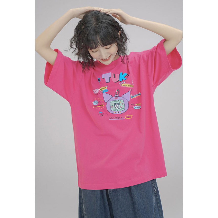 Japanese-style Summer Cartoon Printed Short-sleeved Round-neck T-shirt