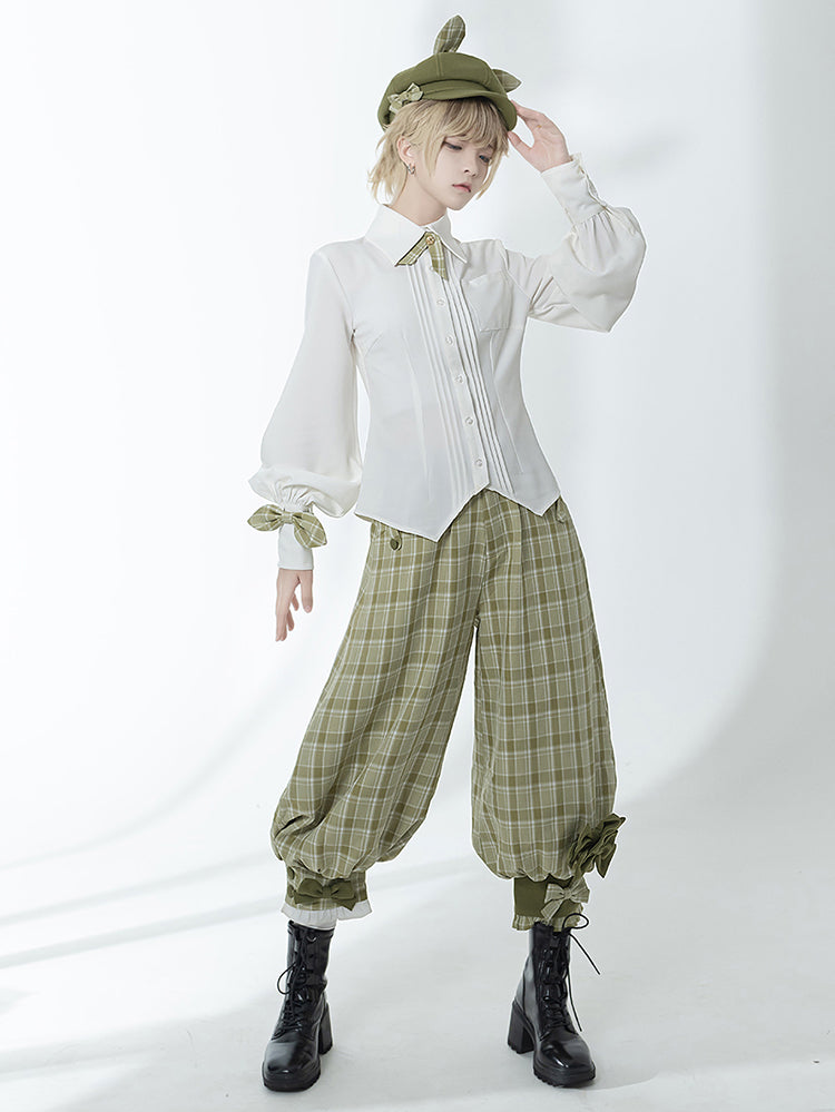 Matcha Green Retro Vest/Shirt/Capri Pants for Spring and Autumn