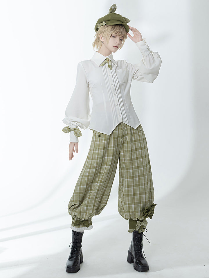 Matcha Green Retro Vest/Shirt/Capri Pants for Spring and Autumn