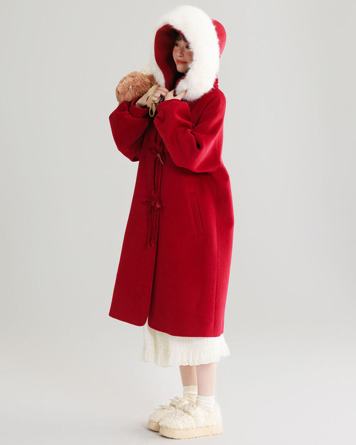 Red Wool Coat with Lantern Sleeves