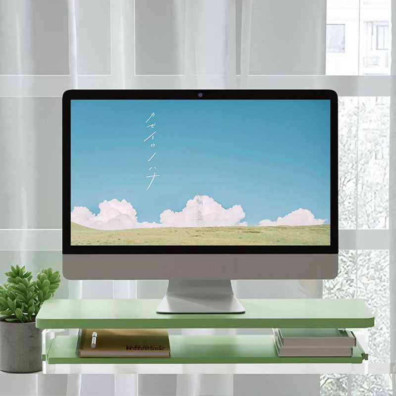 Sleek Dual-Layer Monitor Stand-white-green-black